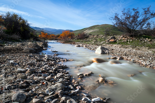 Stream of mountain river, long exposure photo