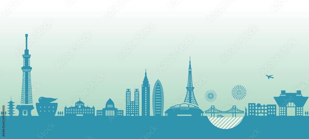 Tokyo cityscape illustration. famous landmark building ,architecture ...