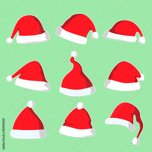 Christmas Santa Hat Vector Illustration Set