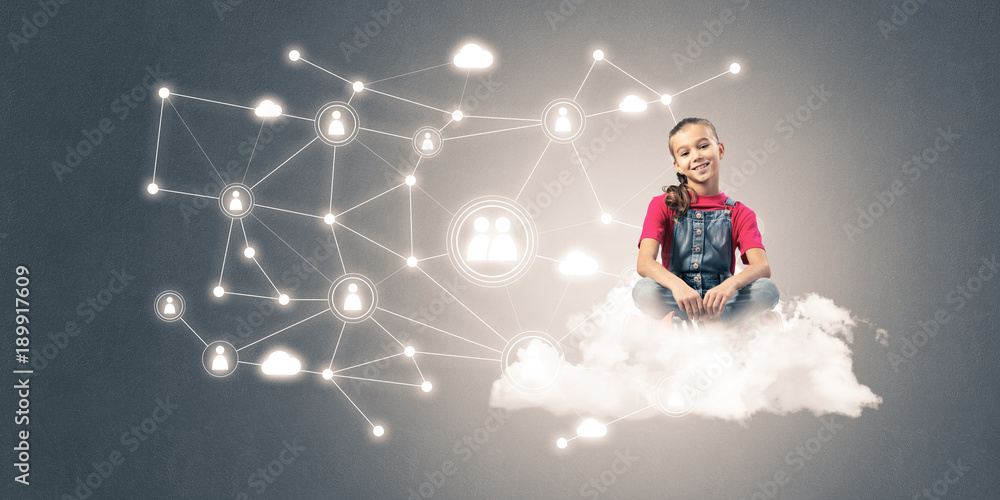 Naklejka premium Idea of children Internet communication or online playing and pa