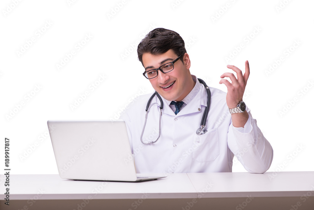 Doctor in telemediine mhealth concept on white Doctor in telemediine mhealth concept on white