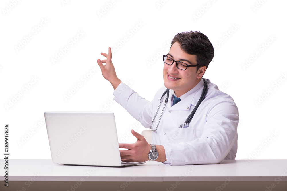 Doctor in telemediine mhealth concept on white