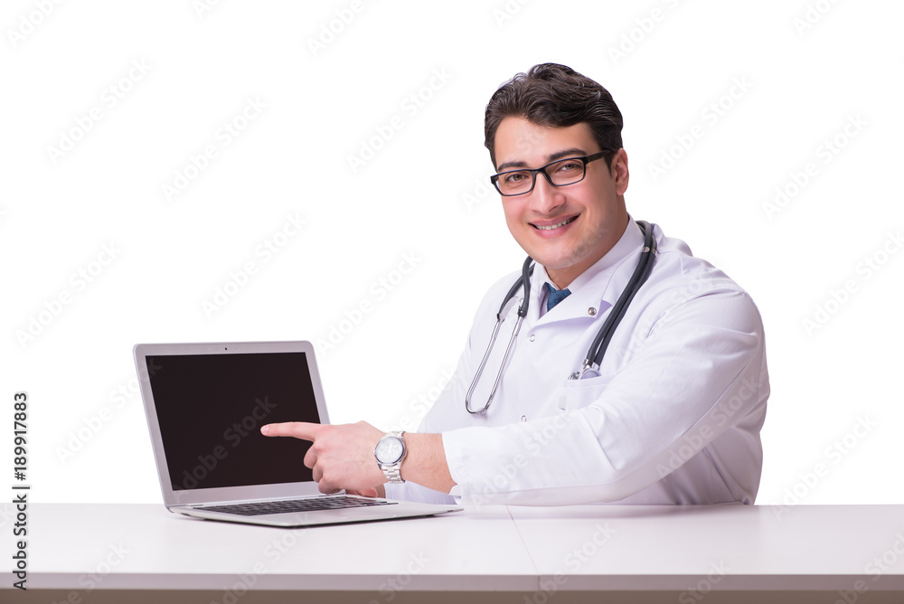 Doctor in telemediine mhealth concept on white