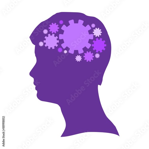 Silhouette of a head. Mental health relative design template. Gears group as a symbol of a brains