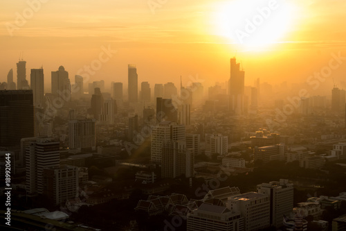 Landscape city view with sun shining