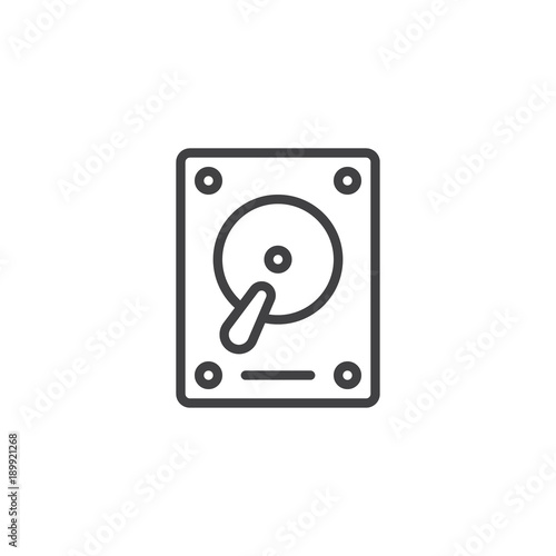 HDD line icon, outline vector sign, linear style pictogram isolated on white. Hard drive disk symbol, logo illustration. Editable stroke