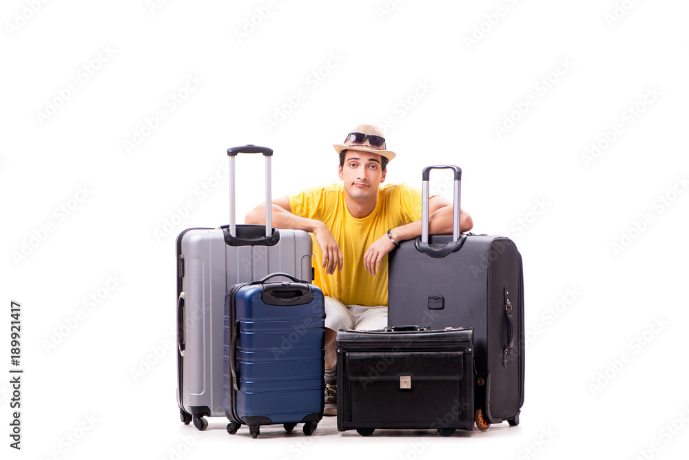 Happy young man going on summer vacation isolated on white Happy young man going on summer vacation isolated on white