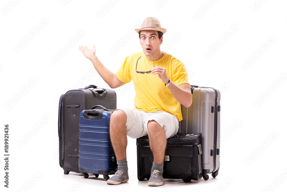 Happy young man going on summer vacation isolated on white Happy young man going on summer vacation isolated on white