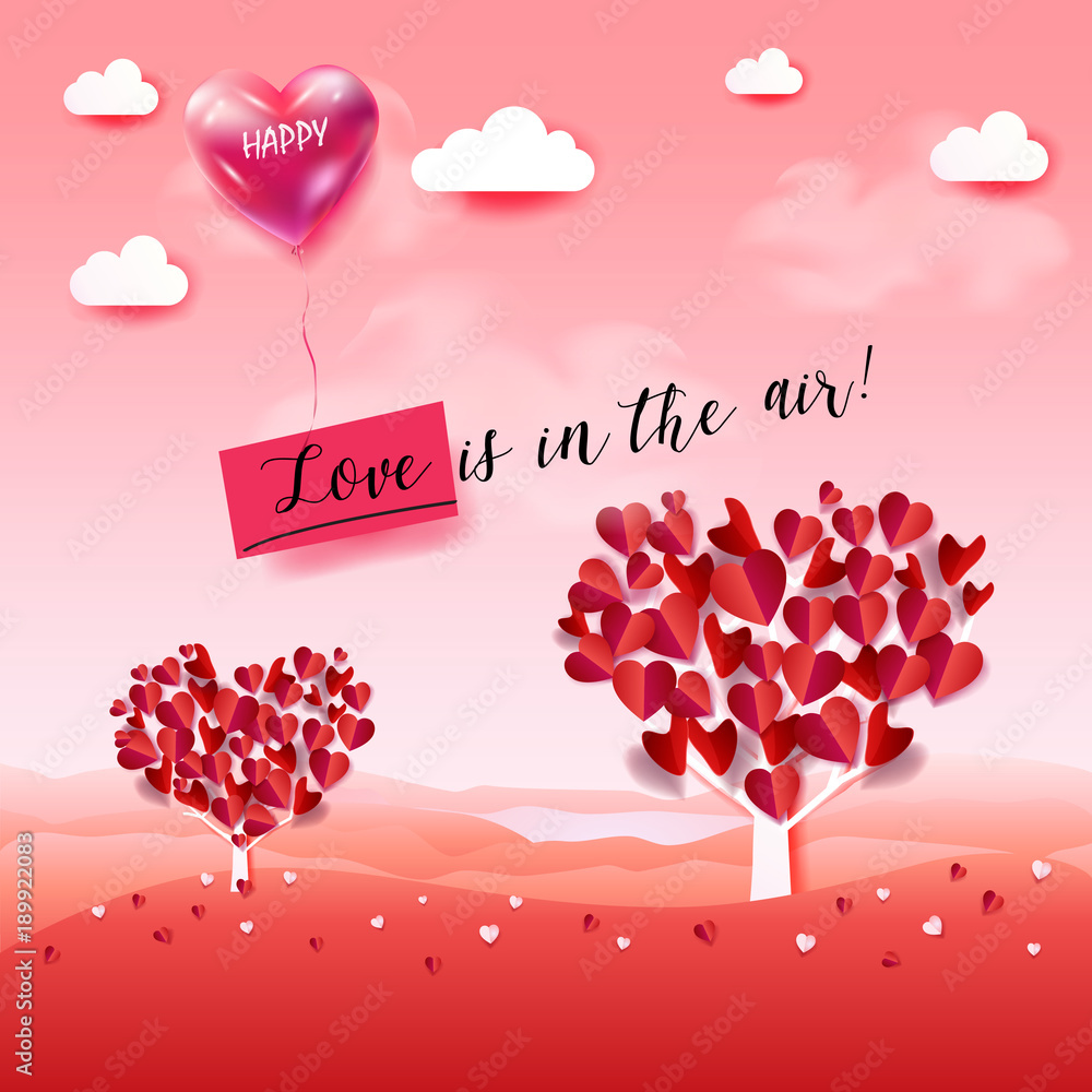 Love is in the air! Happy Valentines Day greeting poster "Love Tree" of ...