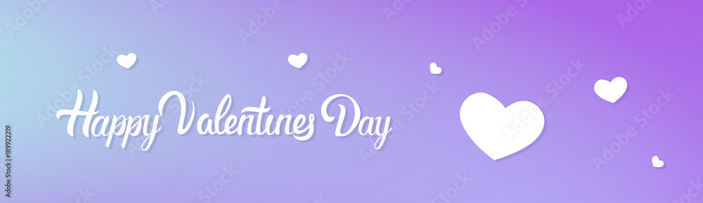 Happy Valentines Day Horizontal Banner With Lettering And Heart Shape On Violet Background Vector Illustration Happy Valentines Day Horizontal Banner With Lettering And Heart Shape On Violet Background Vector Illustration