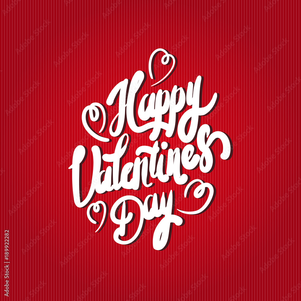 Happy Valentines Day Typography Poster With Handwritten Calligraphy Lettering On Red Background Vector Illustration