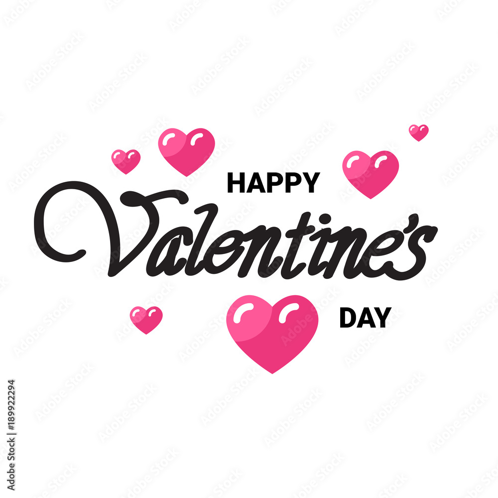 Happy Valentine's Day Greeting Card With Handwritten Type Lettering On White Background Vector Illustration