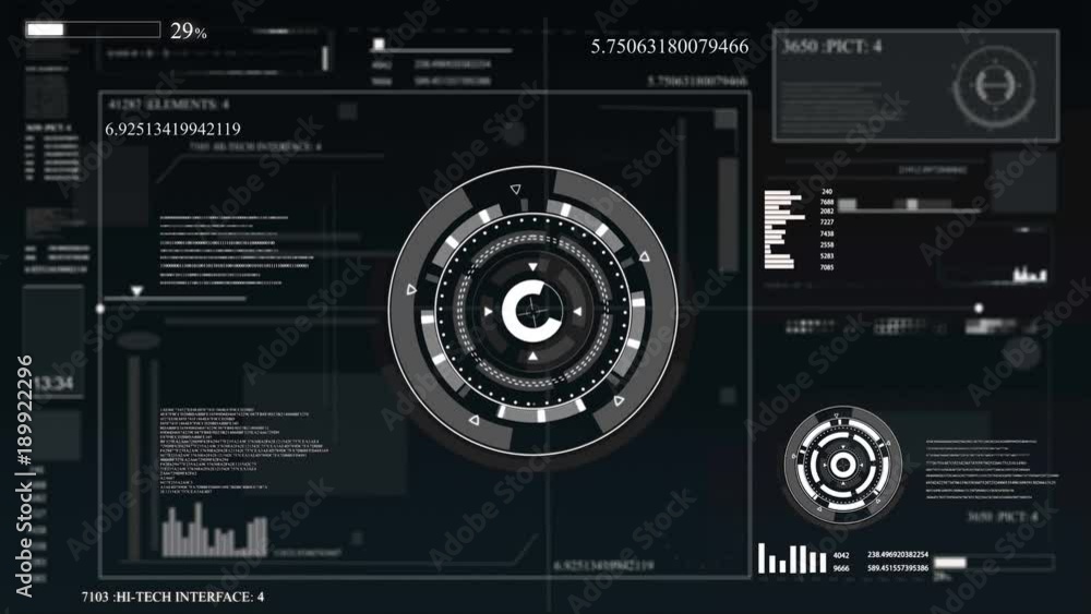 HUD for a business application. Futuristic user interface of the virtual graphical interface, infographic elements and on-screen monitor HUD for a business application. Futuristic user interface of the virtual graphical interface, infographic elements and on-screen monitor