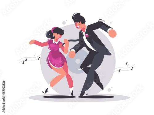 Happy couple of guy and girl dancing