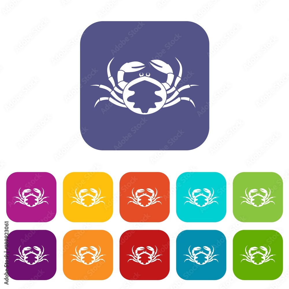 Fresh live crab icons set flat Fresh live crab icons set flat