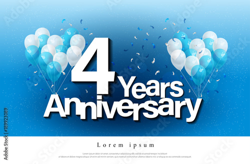 4th years anniversary greeting card lettering template with balloon and confetti. Design for invitation card, banner, web, header and flyer. vector illustrator
