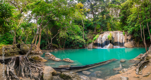 Fototapeta Naklejka Na Ścianę i Meble -  Waterfall in Thailand name Erawan in forest at Kanchanaburi provience