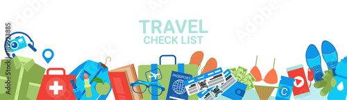 Travel Check List Templae Horizontal Banner With Copy Space Packing Planning Concept Flat Vector Illustration