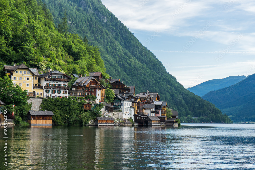 Nice View from Hallstatt , Austria . Took this photo on the way to city centre during summer afternoon  cloudy day / Location : Hallstatt, Austria, Europe