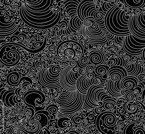 Beautiful abstract vector seamless pattern with decorative ornaments and curling wavy lines