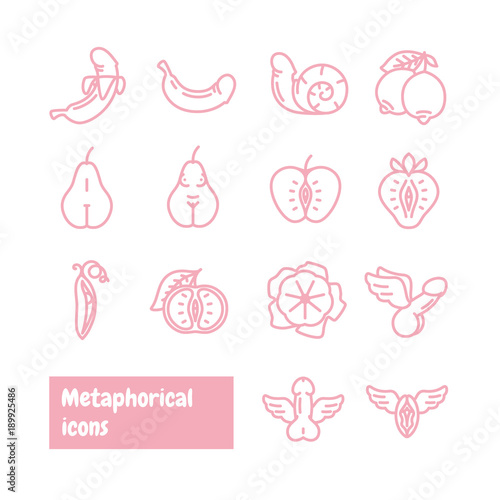 Metaphorical icons set. Fruits and vegetables metaphor.