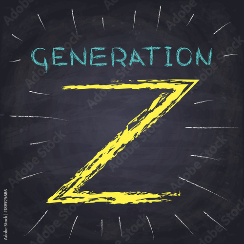 Generation Z.  Black chalkboard background. Color chalk. Hand drawn inscription.