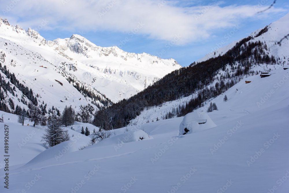 The enchanted valley. Val Aurina in winter The enchanted valley. Val Aurina in winter