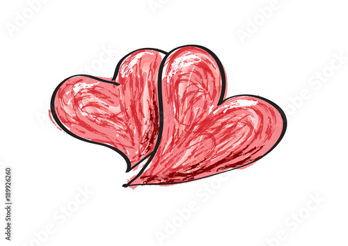 Vector drawing two hearts, handmade design, sign scrawled