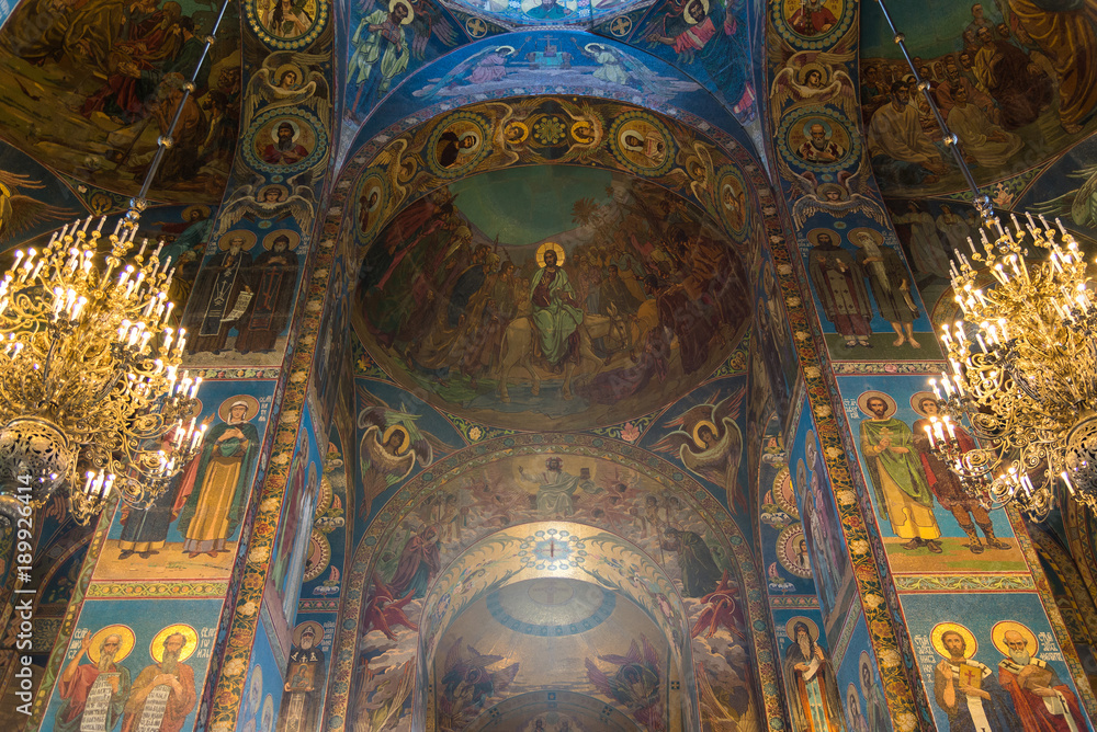 St. Petersburg, Russia. Interior of Church of Savior on Blood or Cathedral of Resurrection of Christ