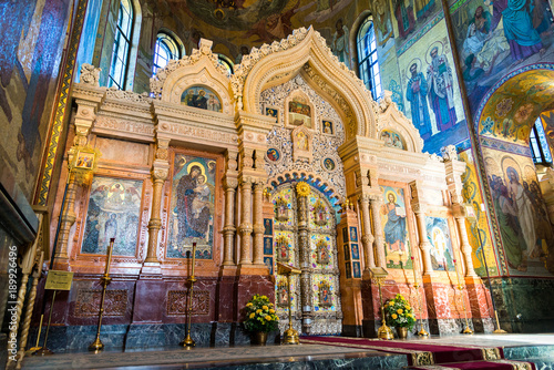 St. Petersburg, Russia. iconostasis in Church of Savior on Blood or Cathedral of Resurrection of Christ
