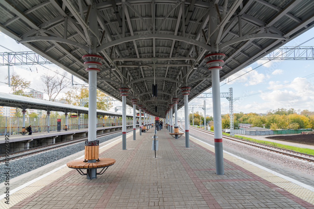 Moscow, Russia. Passenger platform on Likhobory - station on Moscow central ring