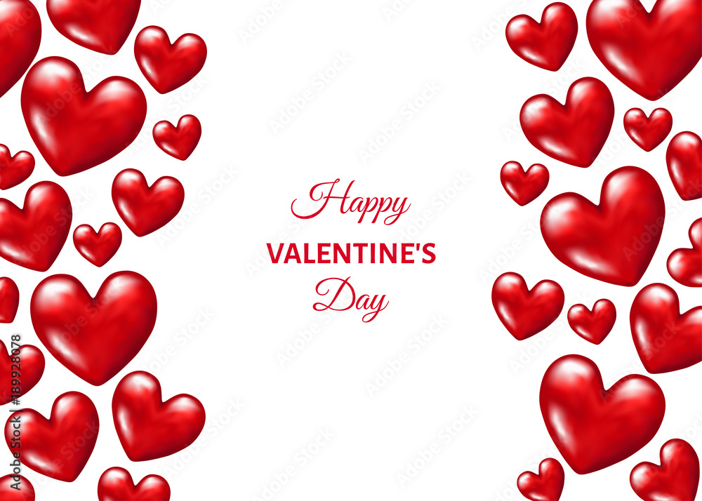 Valentines day  background with  realistic 3d red  hearts.