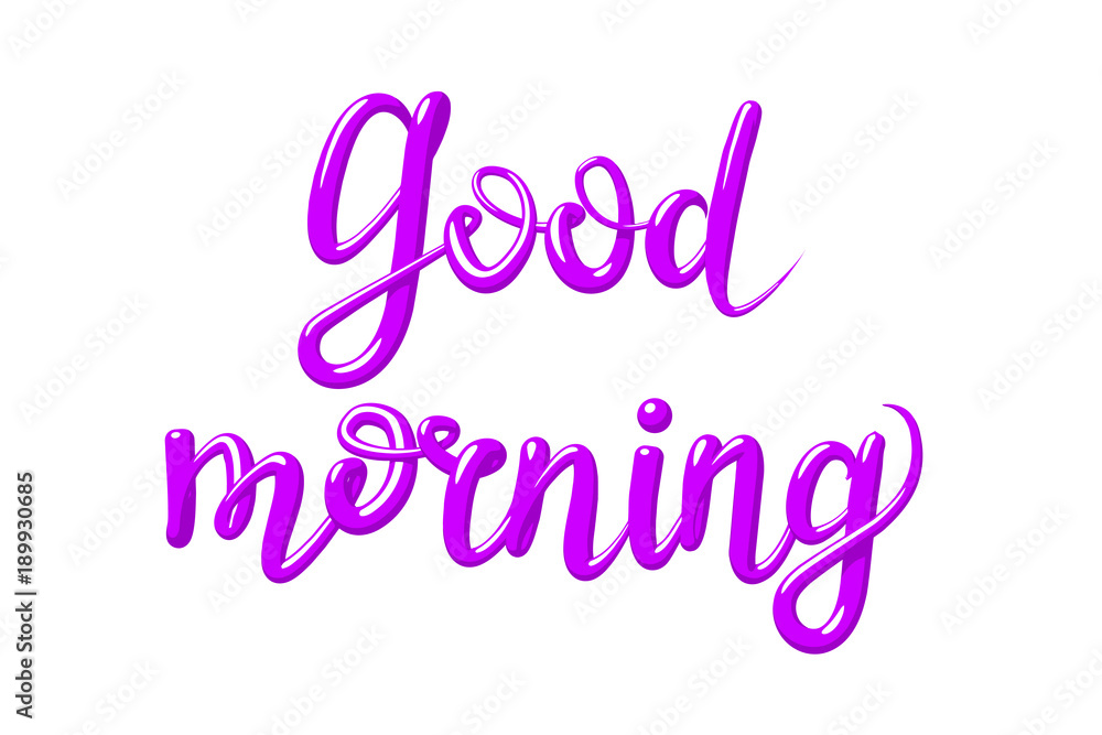 Calligraphy with the phrase Good morning. Hand drawn lettering in 3d style. Vector illustration, isolated on white background.