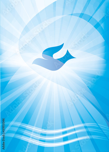 Christian baptism concept with dove and waves of water. Religious sign