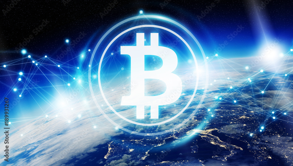 Bitcoins exchanges on planet Earth 3D rendering Bitcoins exchanges on planet Earth 3D rendering