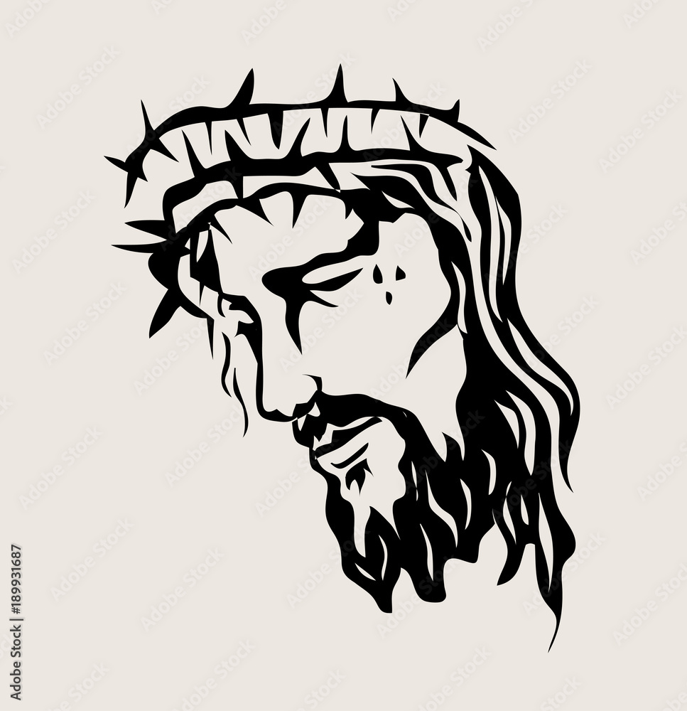 The face of the Lord Jesus on the Cross, art vector design Stock Vector ...
