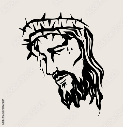 The face of the Lord Jesus on the Cross, art vector design