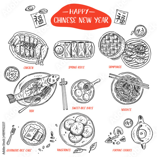 Hand drawn Chinese Food, Vector Illustration