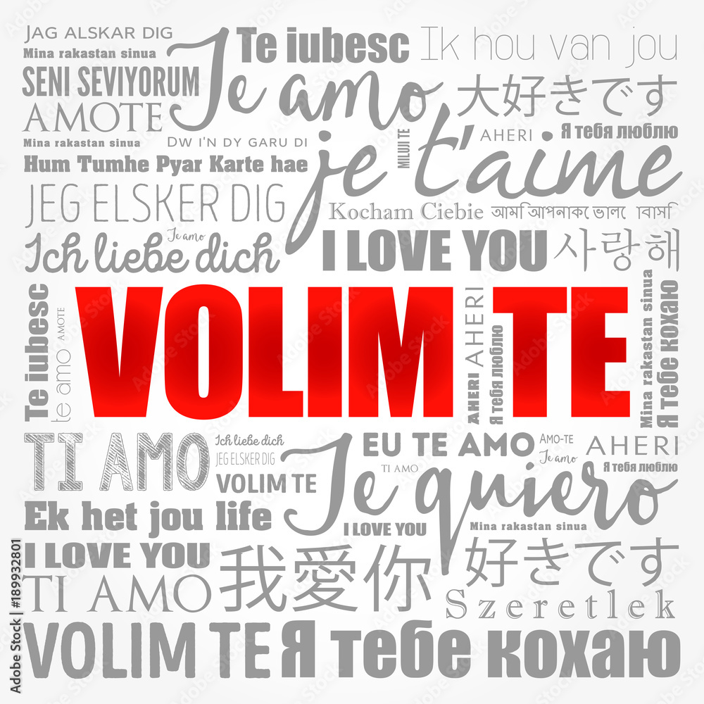 Volim te (I Love You in Croatian) in different languages of the world, word cloud background Volim te (I Love You in Croatian) in different languages of the world, word cloud background