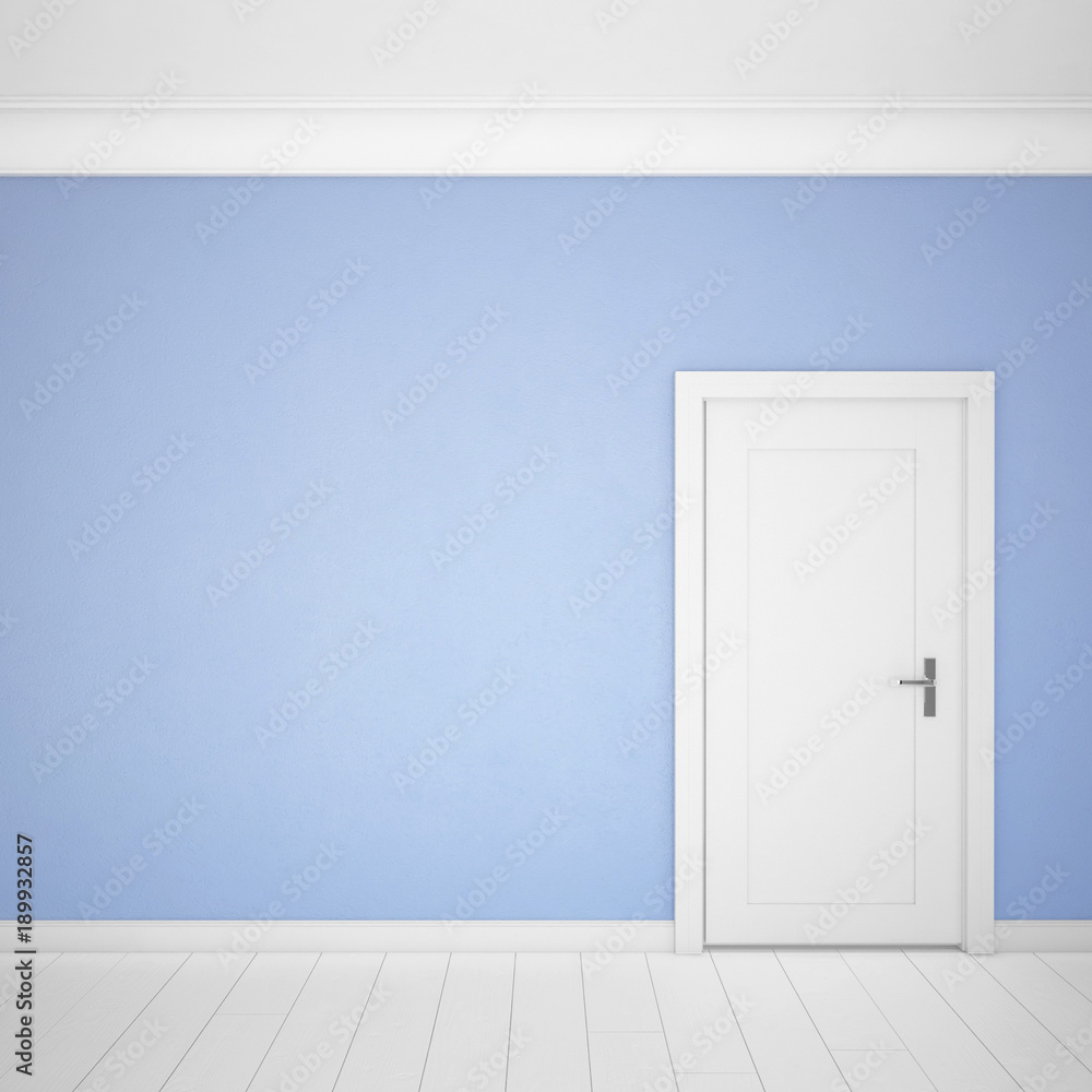 Empty room interior with blue wall and white parquet Empty room interior with blue wall and white parquet