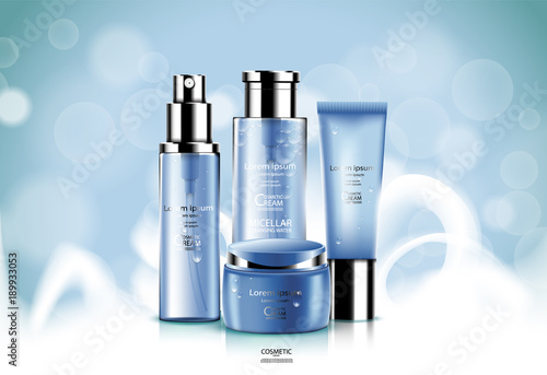Luxury cosmetic Bottle package skin care cream, Beauty cosmetic product poster, with Bokeh and smoke background