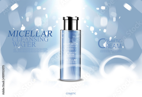 Luxury cosmetic Bottle package skin care cream, Beauty cosmetic product poster, with Bokeh and smoke background
