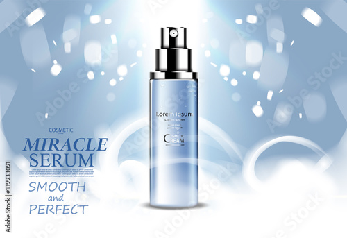 Luxury cosmetic Bottle package skin care cream, Beauty cosmetic product poster, with Bokeh and smoke background