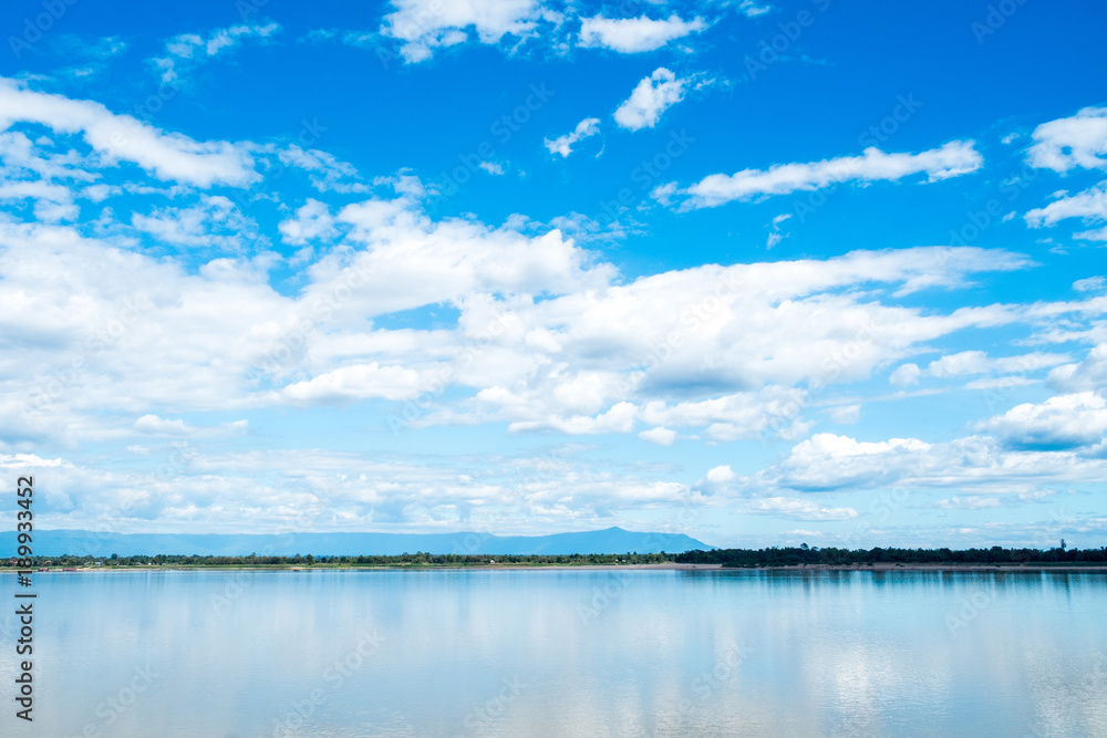 Mekong river with sky blue and cloud background