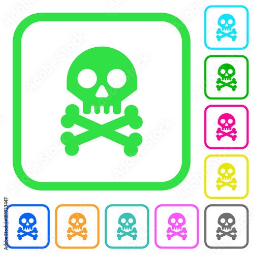 Skull with bones vivid colored flat icons