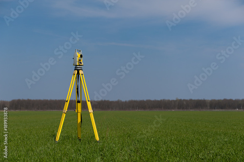 Surveyor equipment outdoors theodolite on tripod