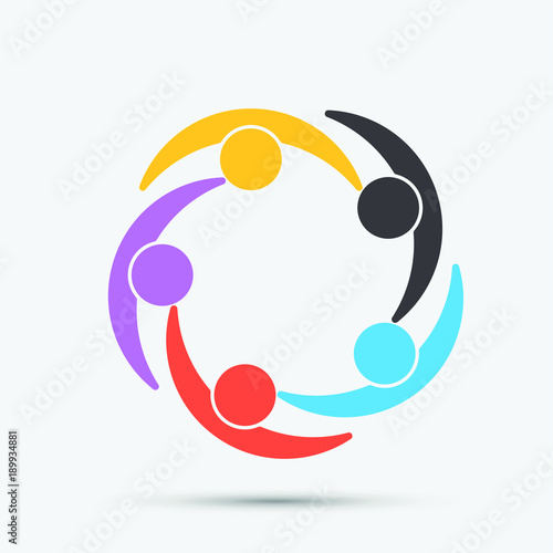 Group of five people in a circle.Teamwork meeting.people are meeting in the room.Powerful combined forces.