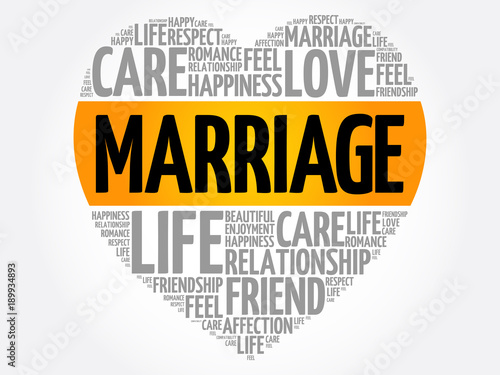 Marriage word cloud collage, heart concept background