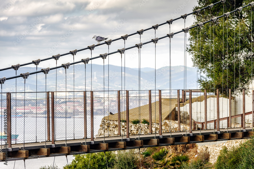 Windsor Bridge - Gibraltar`s suspension bridge located in the Upper Rock. Gibraltar (British Overseas Territory). Windsor Bridge - Gibraltar`s suspension bridge located in the Upper Rock. Gibraltar (British Overseas Territory).