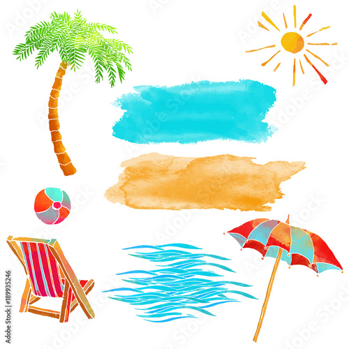 Watercolor summer beach set